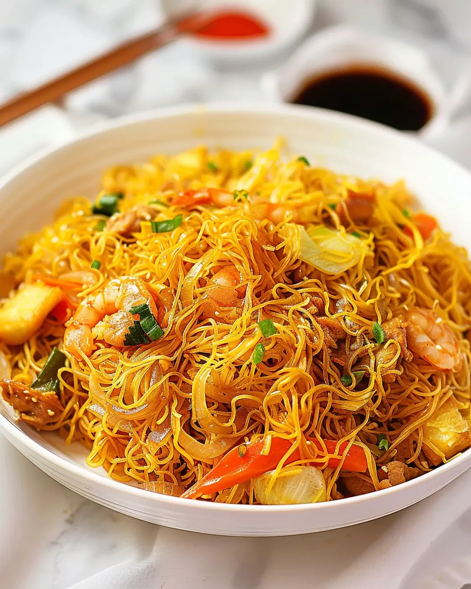 Singapore Noodles: The Best Easy Recipe with Turkey Bacon and Chicken Ham