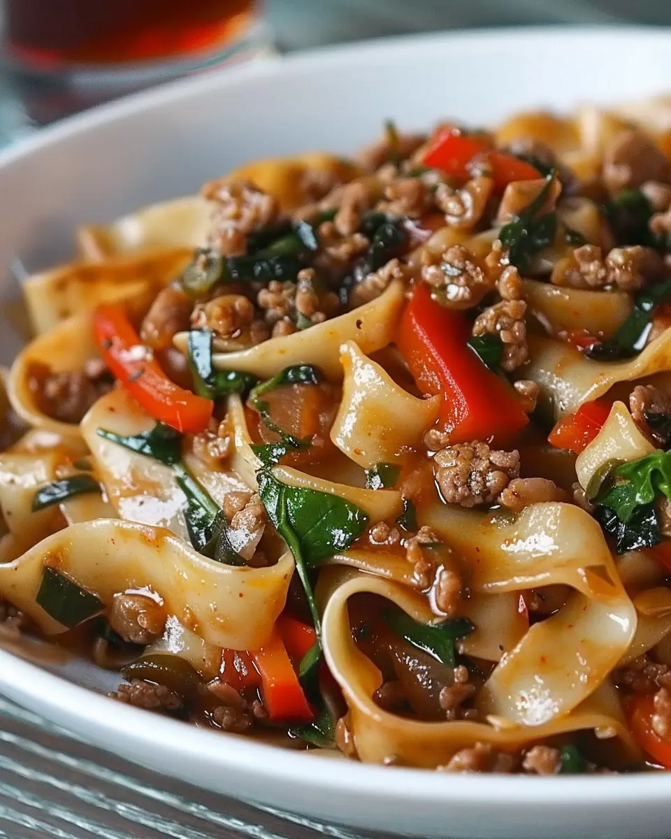 Italian Drunken Noodles: Easy Recipe with Turkey Bacon and Chicken Ham