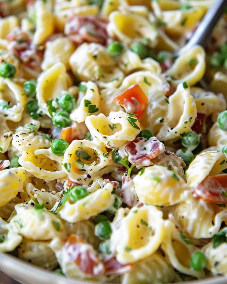 Creamy Pasta Salad with Turkey Bacon and Chicken Ham Delight