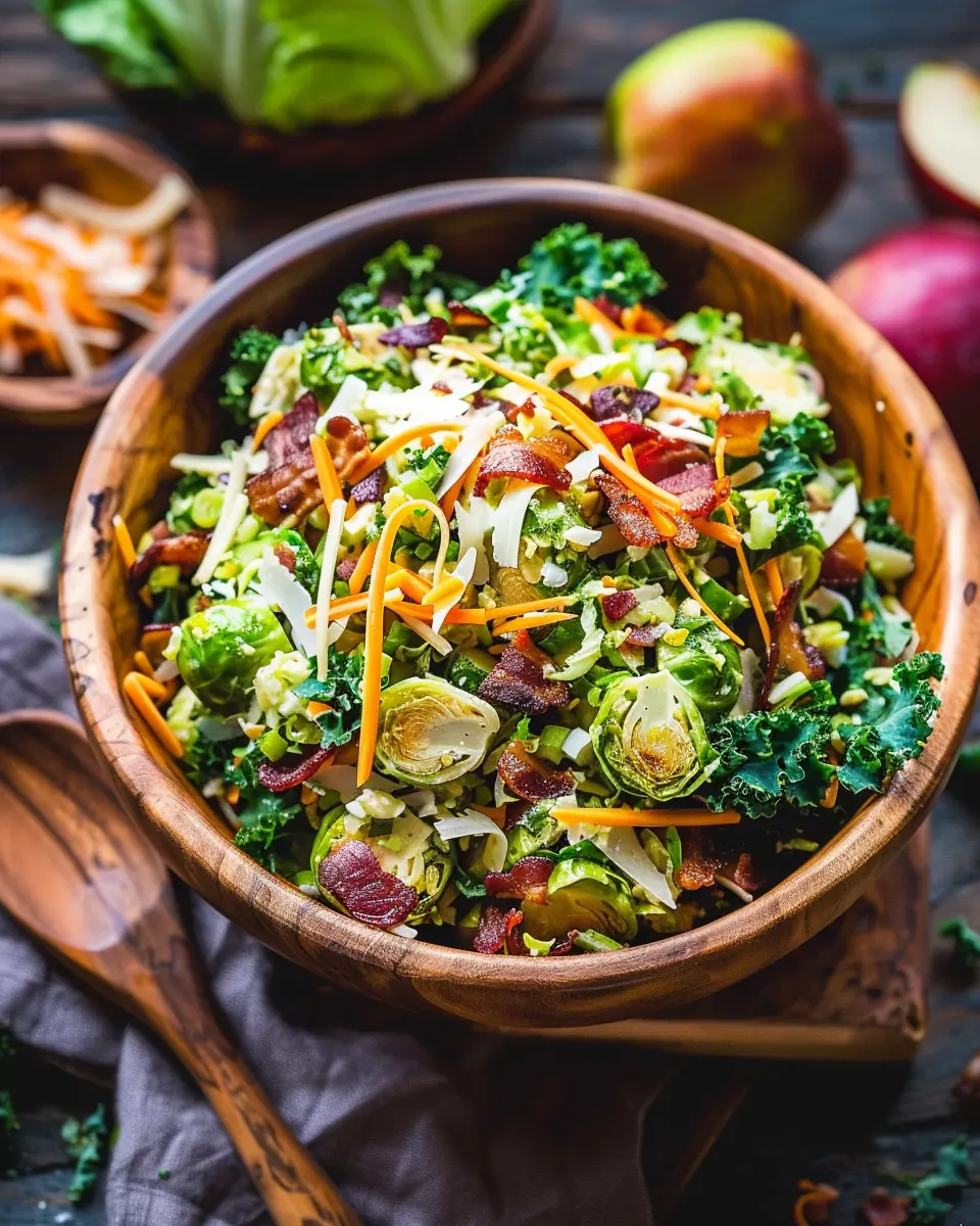 Brussels Sprout Kale Apple Salad with Sharp Cheddar &amp; Turkey Bacon Bliss