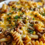 Loaded Cheddar Ranch Beef and Sweet Corn Rotini Bake