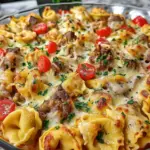 Golden Cheese Steak Tortellini Casserole