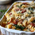 Baked Boursin Cheese Pasta with Sundried Tomatoes and Spinach