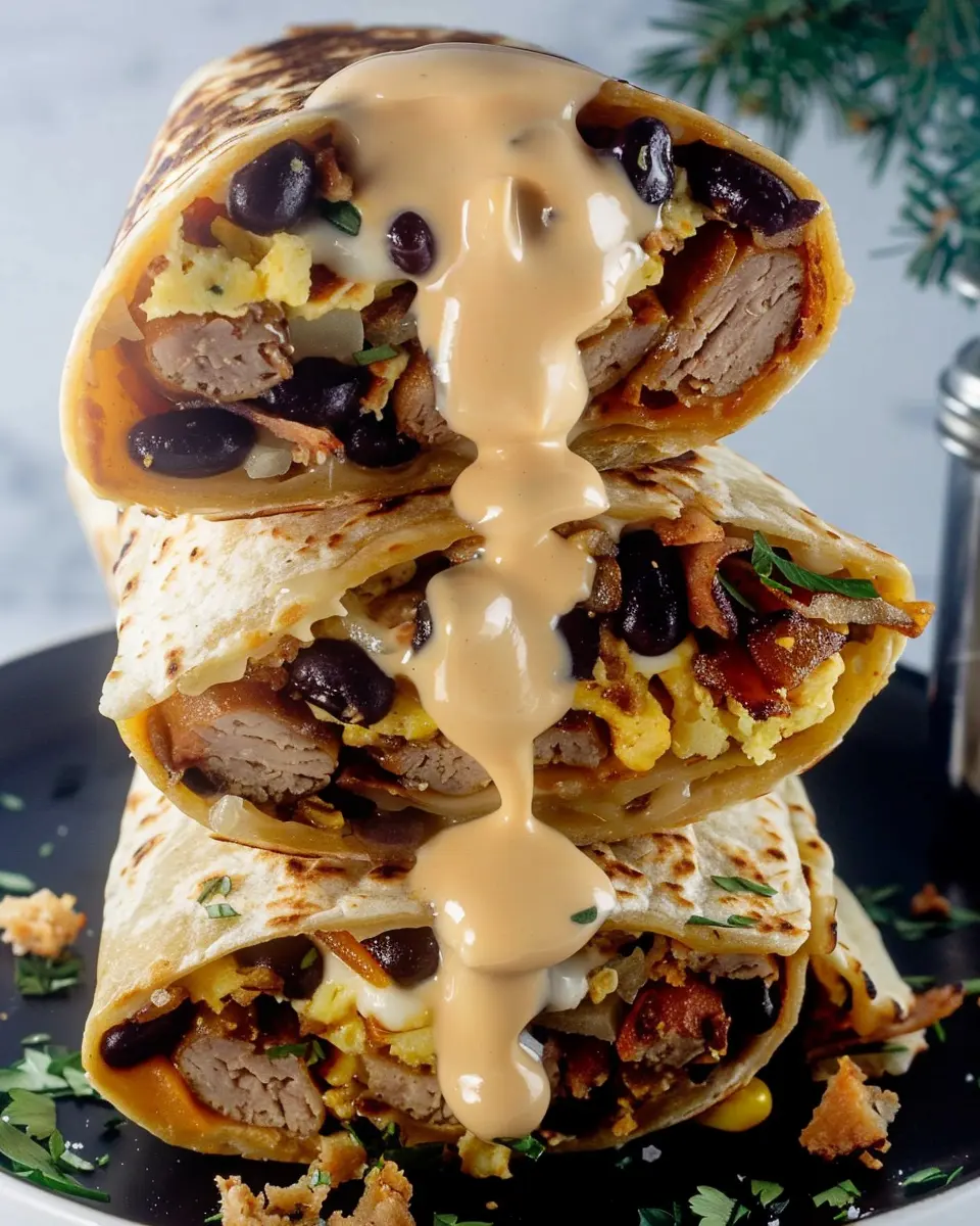 High-Protein Breakfast Burrito with Turkey Bacon and Chicken Ham