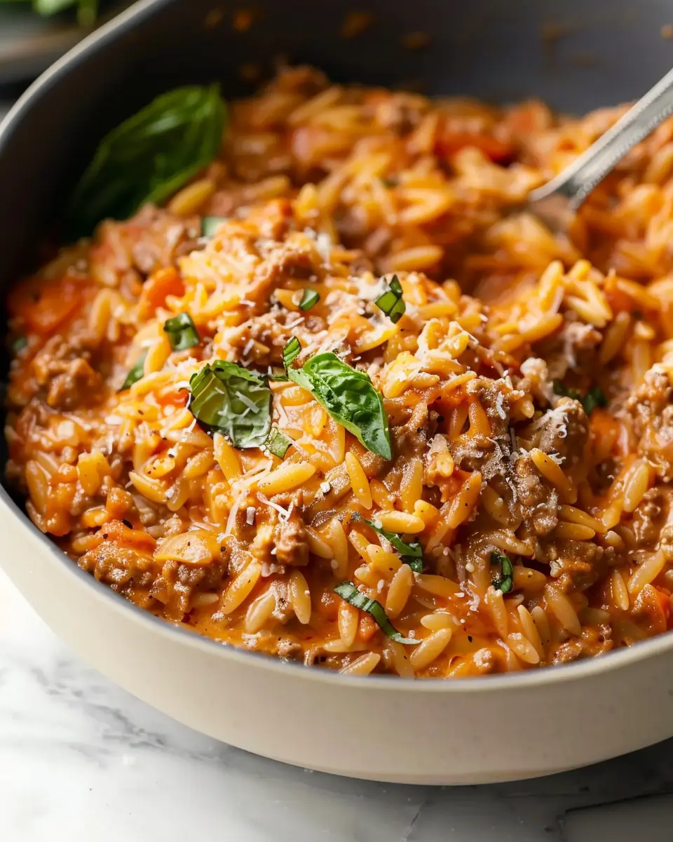 Ground Beef Orzo with Tomato Cream Sauce: A Comforting Delight